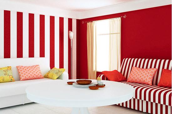 如火焰般熱情奔放的鮮艷紅色能驅(qū)散冷清，營造出暖洋洋的家居氛圍，也是中國人傳統(tǒng)觀念中的喜慶吉祥的代表色。使用紅色涂料作為墻面涂料時，要注意不要將所有墻面涂成紅的，過多的紅色會對人的視力、情緒造成影響。